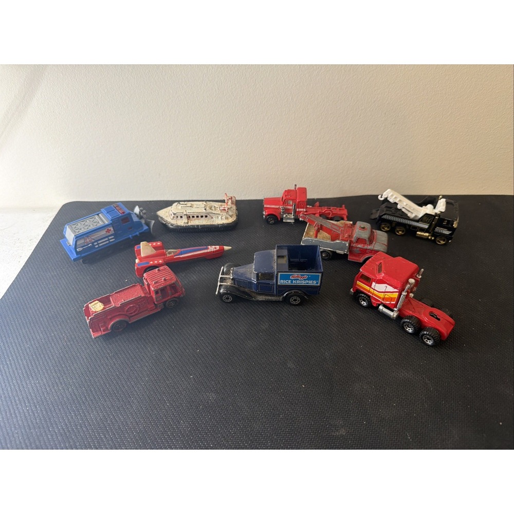 Lot of 9 Vintage 1970s 1980s Hot Wheels Die Cast Cars Trucks Kellogg's Tow Truck